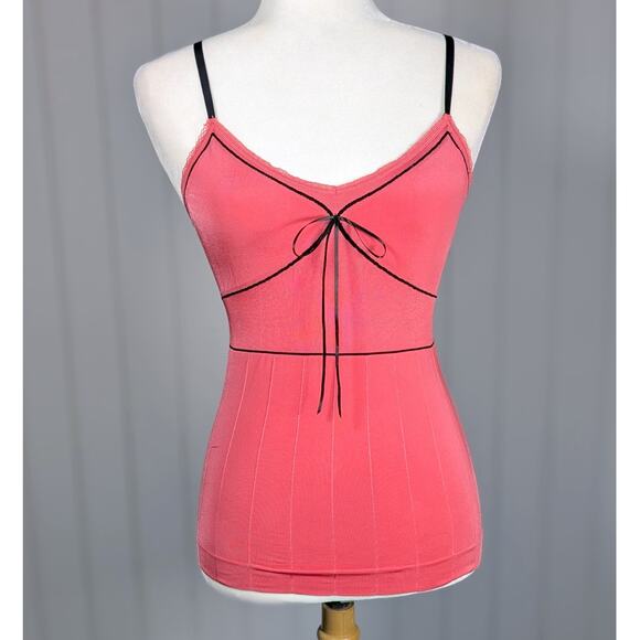 Y2K Fitted Coral Pink Cami with Black Straps and Bow Gilligan O'Malley Intimates - Picture 1 of 5